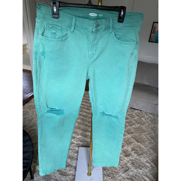 Old Navy Distressed Boyfriend Jeans Mint Sz 12 Y2K Preppy Streetwear Artsy Boho - Picture 2 of 8